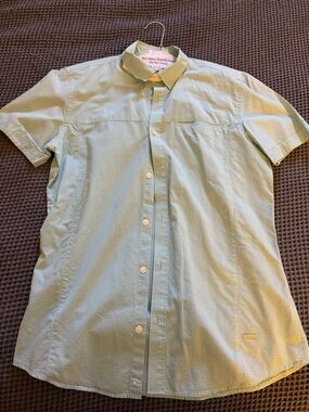 Calvin Klein Light Green Micro-Check Short-Sleeve Button-Down Shirt
